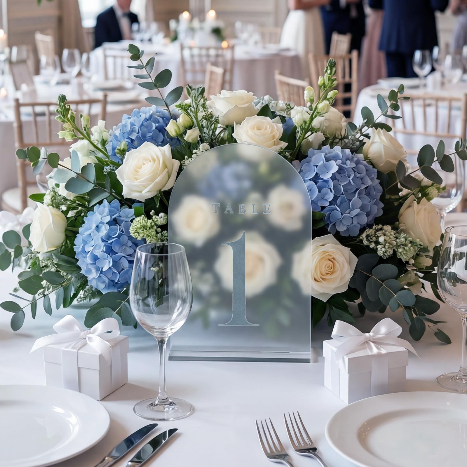 BrightRow 15 Pcs Frosted Arch Wedding Table Numbers with Stands 1-15, 5″x7″ A…