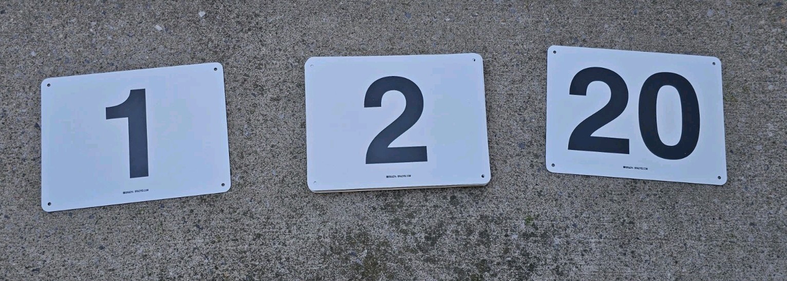 Brady Industrial Number Signs 1–20 Set White Black Warehouse Safety Plates Park