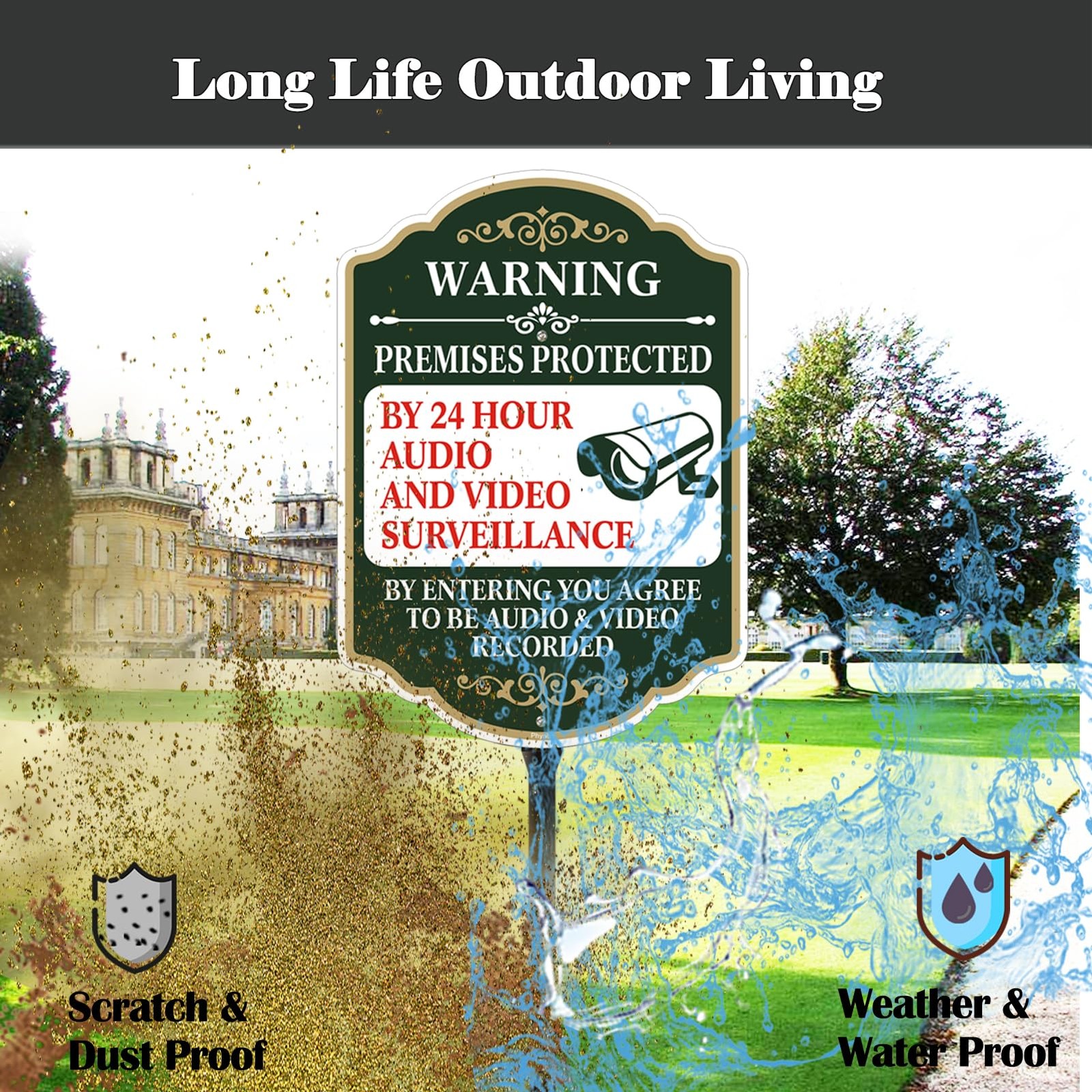 Premises Protected by 24 Hour Audio and Video Surveillance Sign with Stake, A…