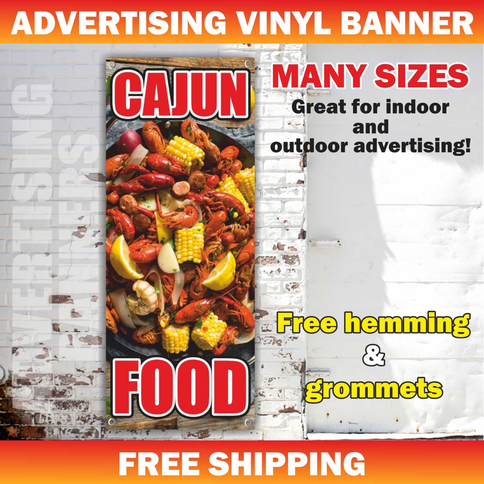 CAJUN FOOD Advertising Banner Vinyl Mesh Sign Cajun Gumbo Rice Muff Fast Food