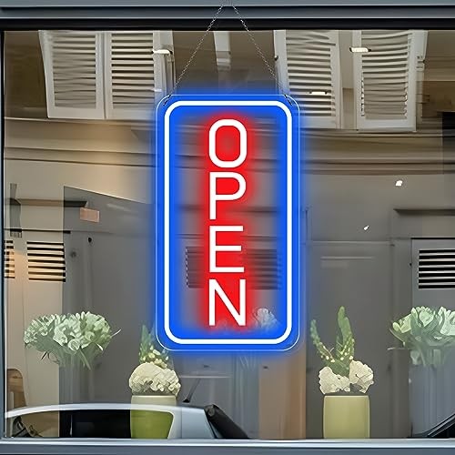 Ultra Bright LED Open Signs for Business, 16’’x 9’’ Neon 12V-Blue-Red(Vertical)