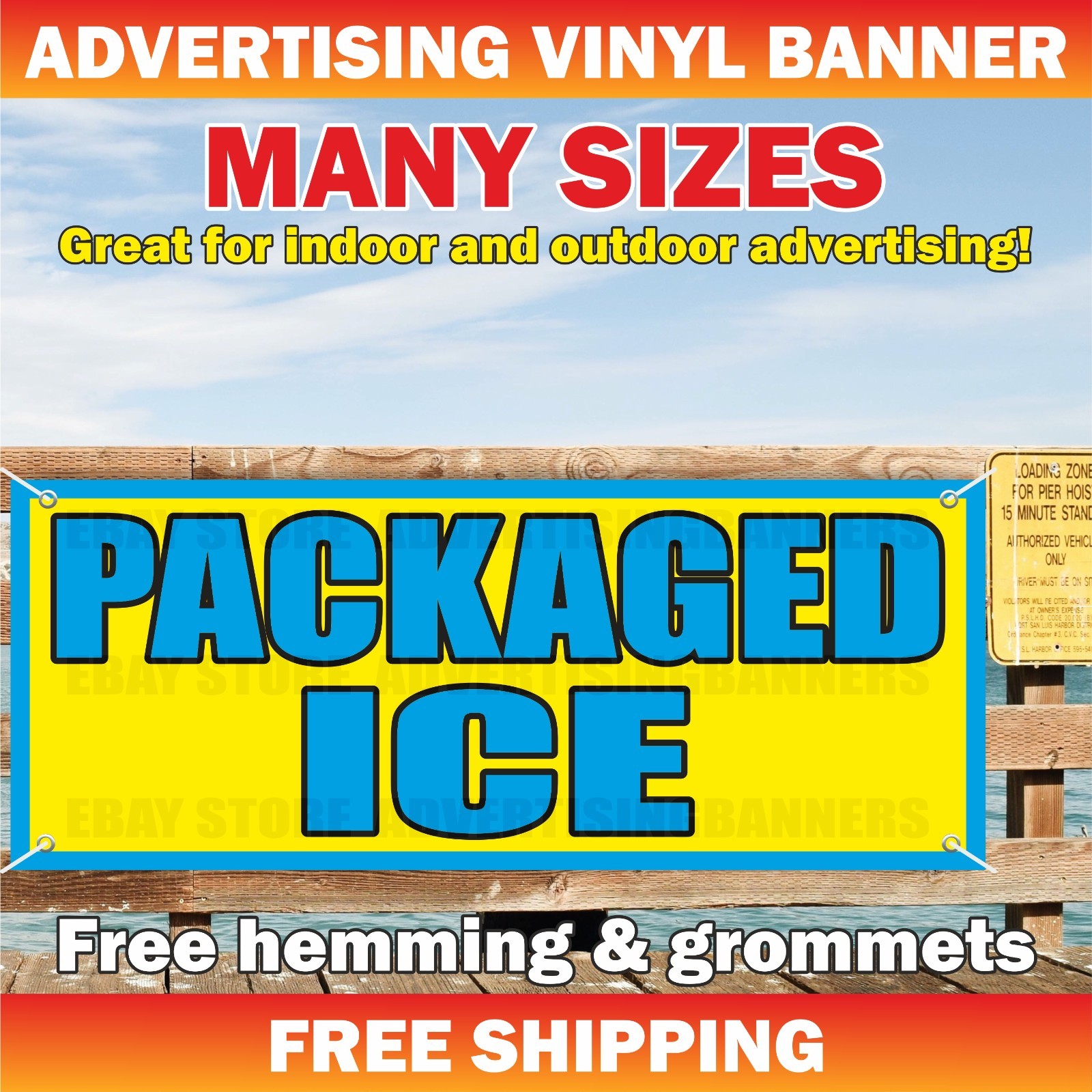 PACKAGED ICE Advertising Banner Vinyl Mesh Sign cold frost store shop bag