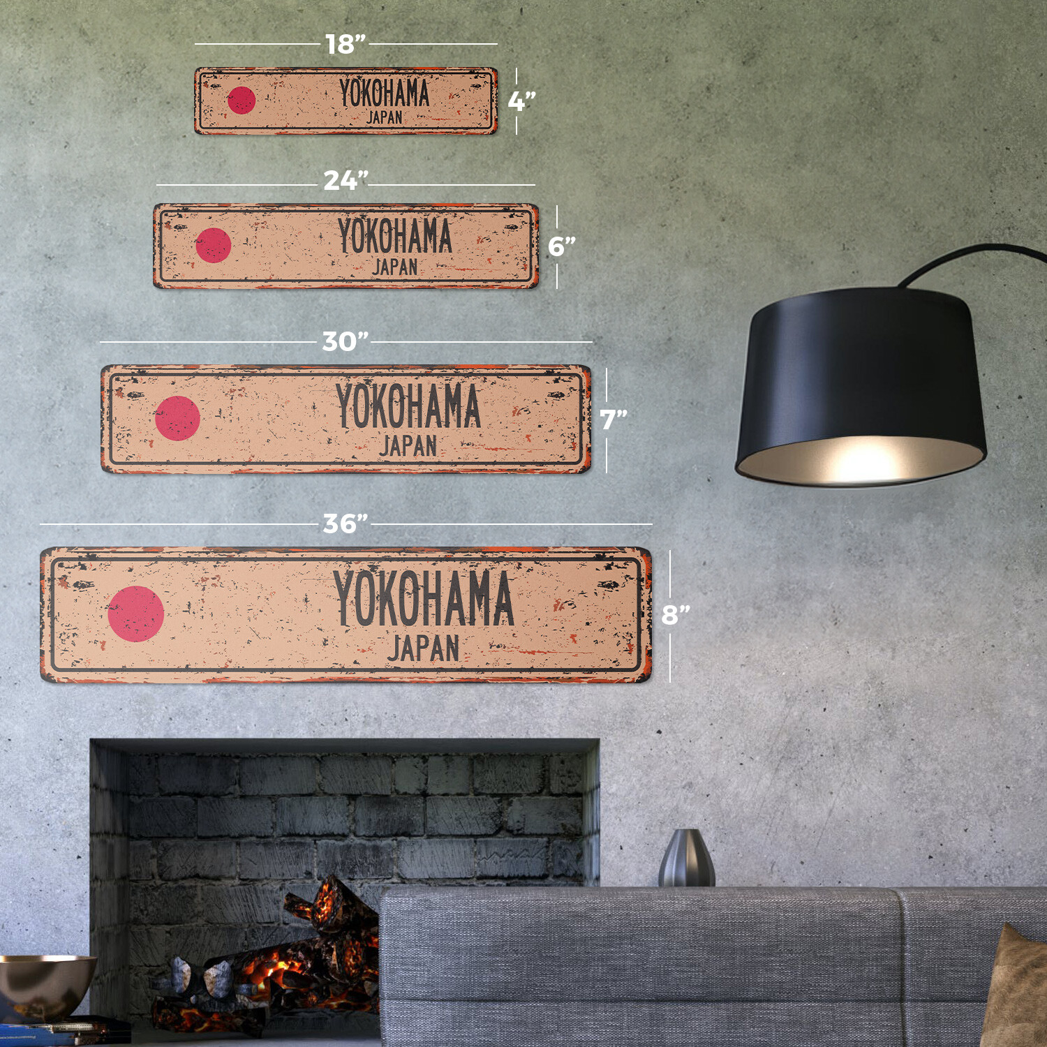 YOKOHAMA JAPAN Vintage Street Sign Japanese flag city country road wall rustic