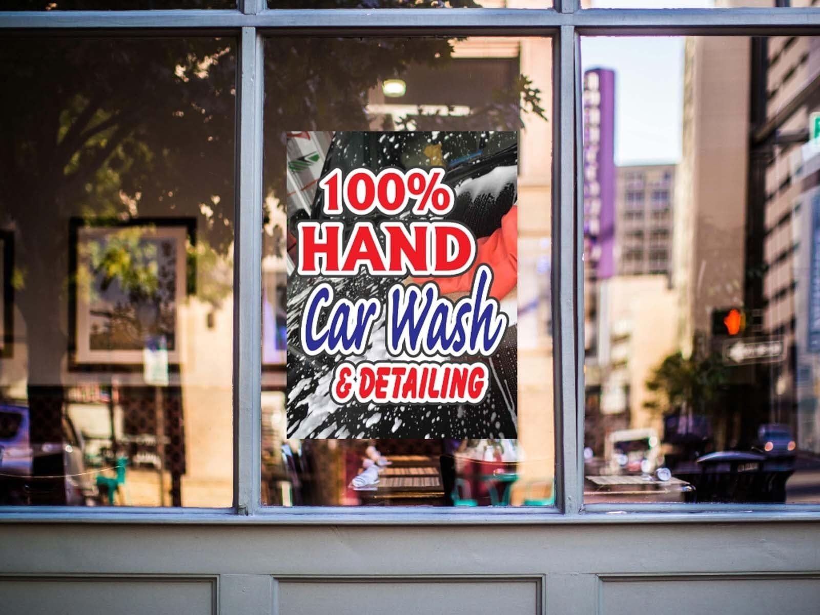100% Hand Car Wash | Retail Window Display Sign | 18″W x 24″H | 5 Pack