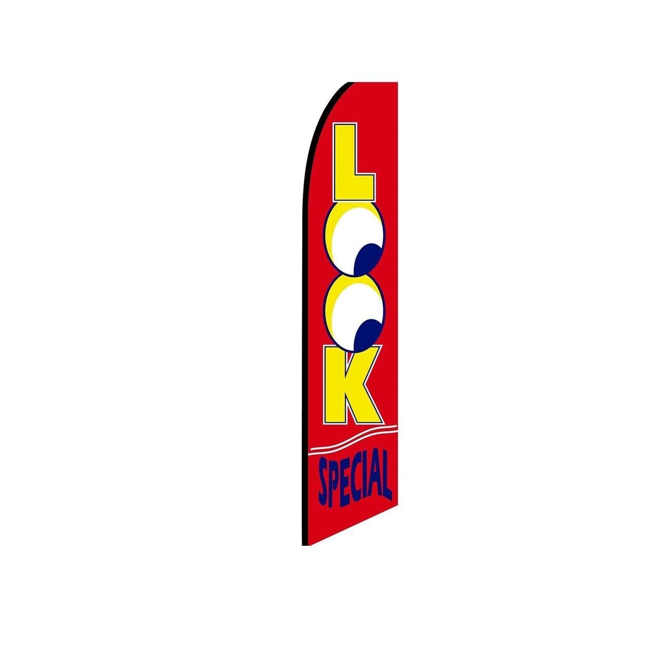 Look Special Red Swooper Flutter Feather Flag | 3ft W x 11.5ft Tall