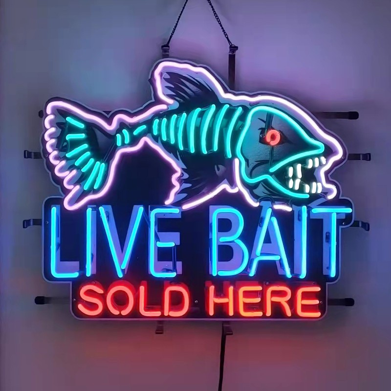 US STOCK Live Bait Sold Here Open Real Glass Neon Sign Bar Club Decor 24″x20″