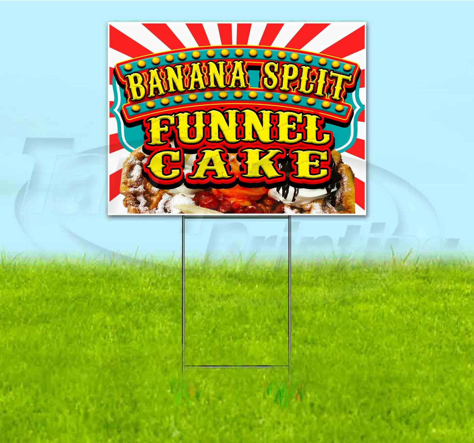 BANANA SPLIT FUNNEL CAKE 18×24 Yard Sign WITH STAKE Corrugated Bandit USA FOOD