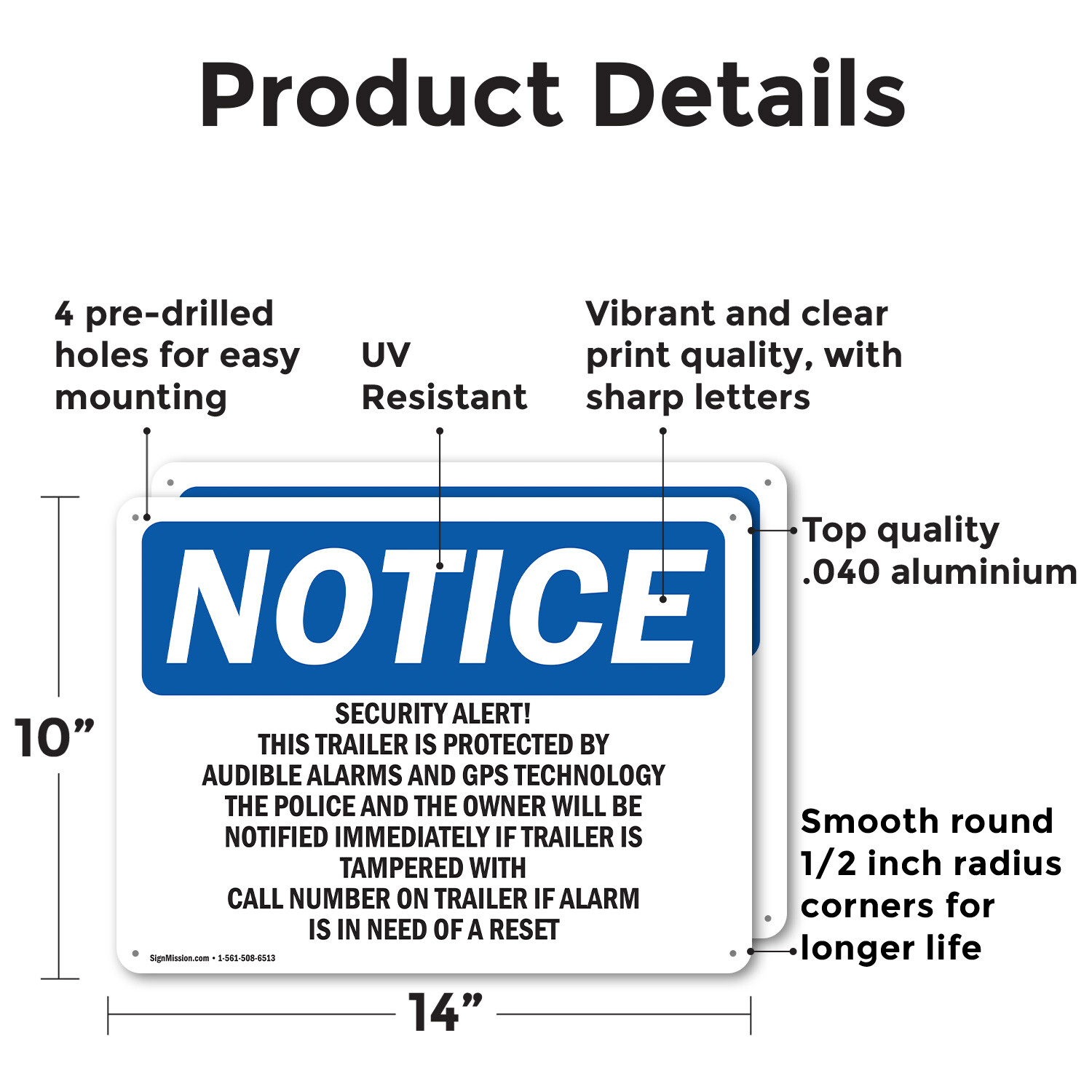 (2 Pack) Security Alert! This Trailer Is Protected OSHA Notice Sign Decal Metal