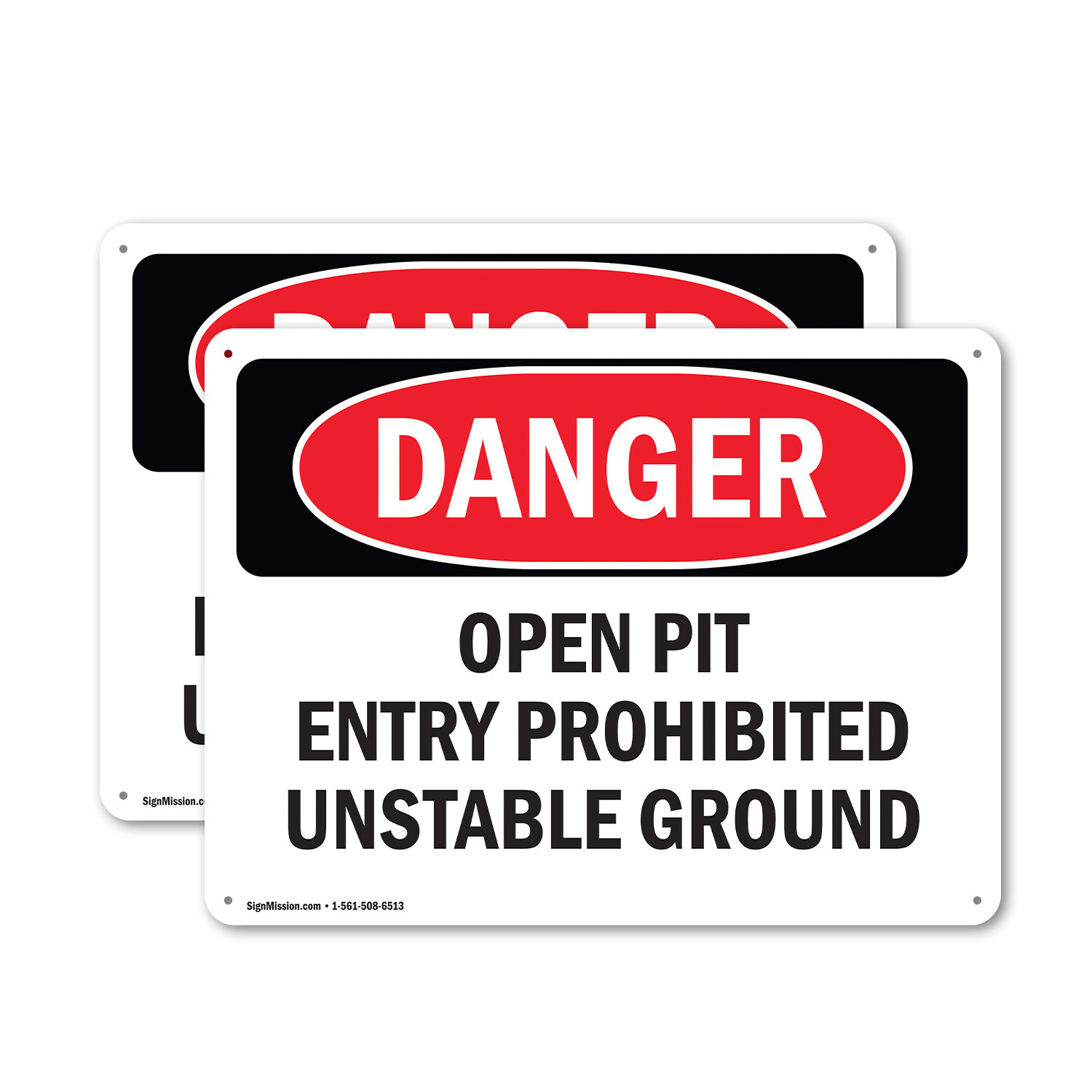 (2 Pack) Open Pit Prohibited Unstable Ground OSHA Danger Sign Decal Metal