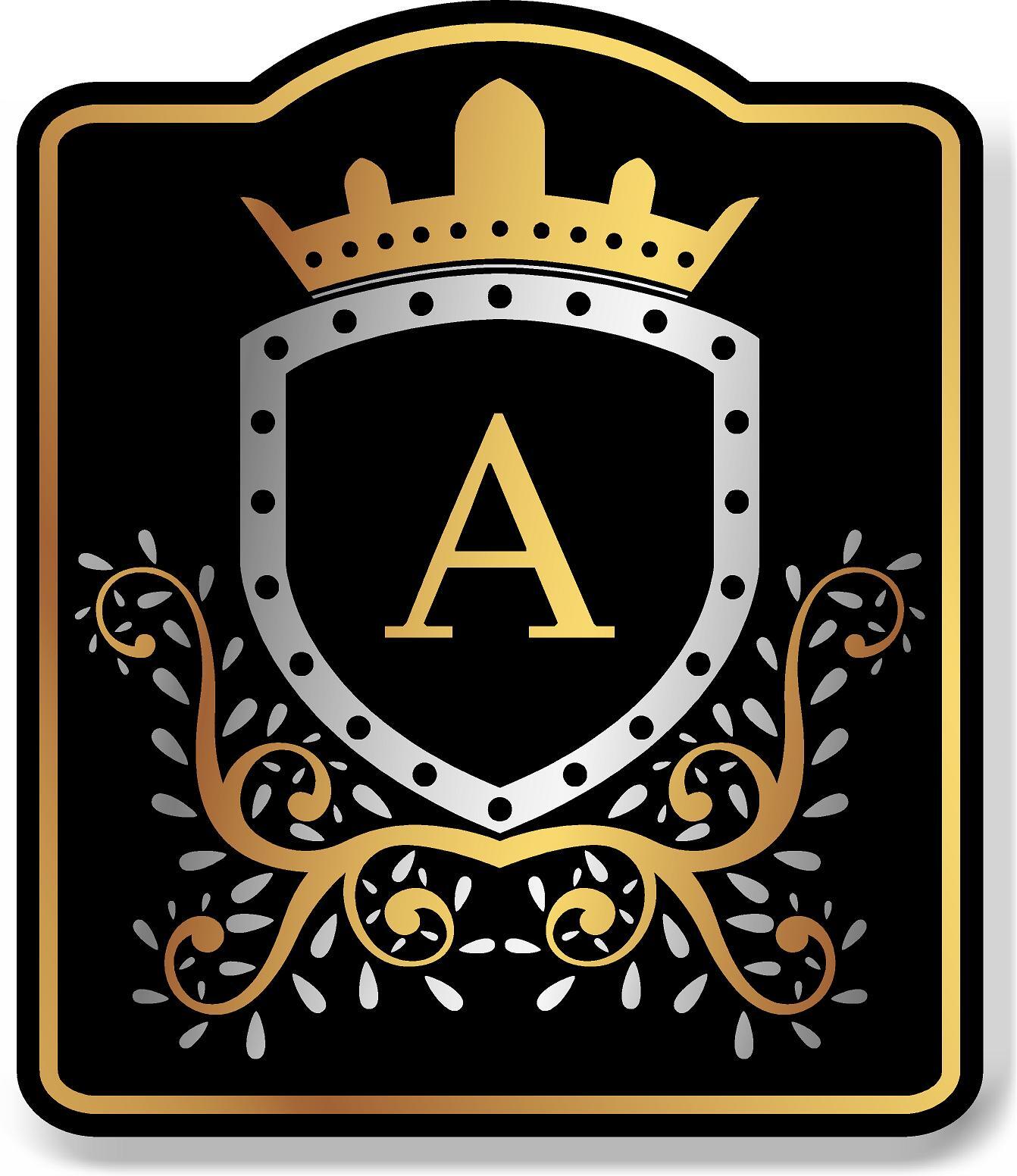 Letter A Initial Fancy Gold Crown Royal BLACK Aluminum Composite Sign