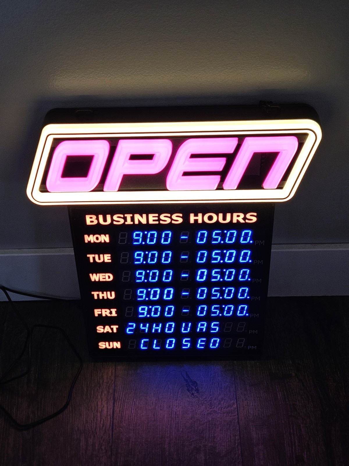 Super‑Bright LED Open Sign w/Business Hours Programmable App, 1000s of Colors