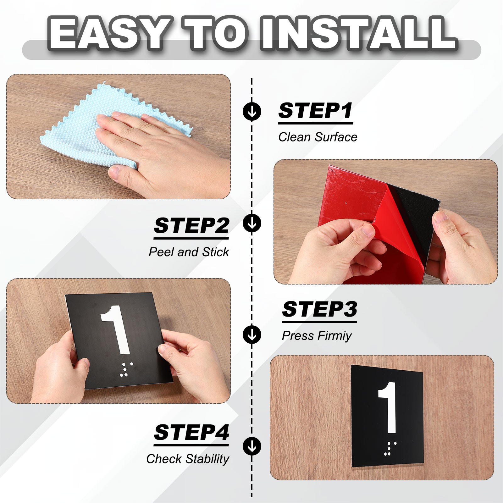 Exam Room Number Sign, 4″ x 4″ Number 5 Sign with Braille, Black on Silver