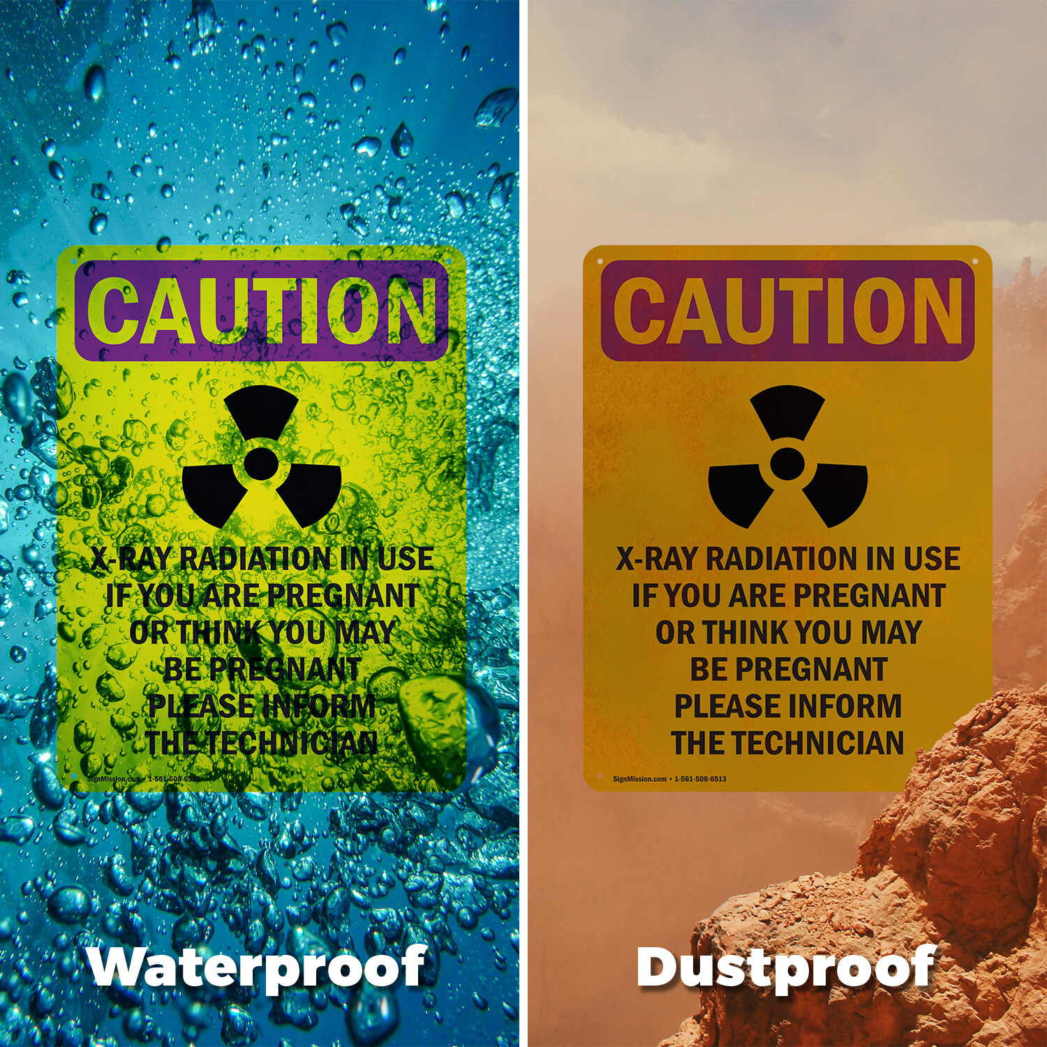 (2 Pack) X-Ray Radiation In With Symbol OSHA Caution Radiation Sign Decal Metal