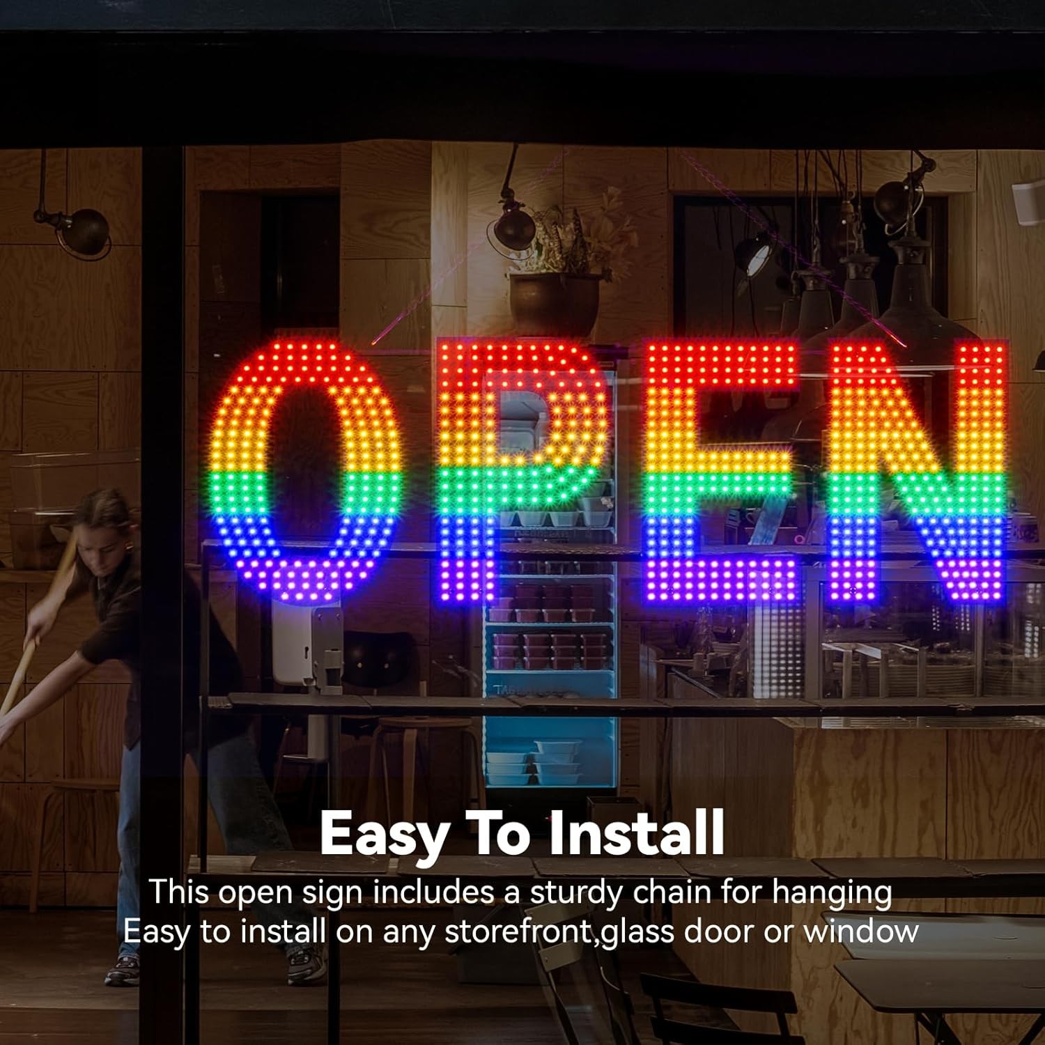 LED Open Sign Rainbow 30×10 Inch Business Storefront