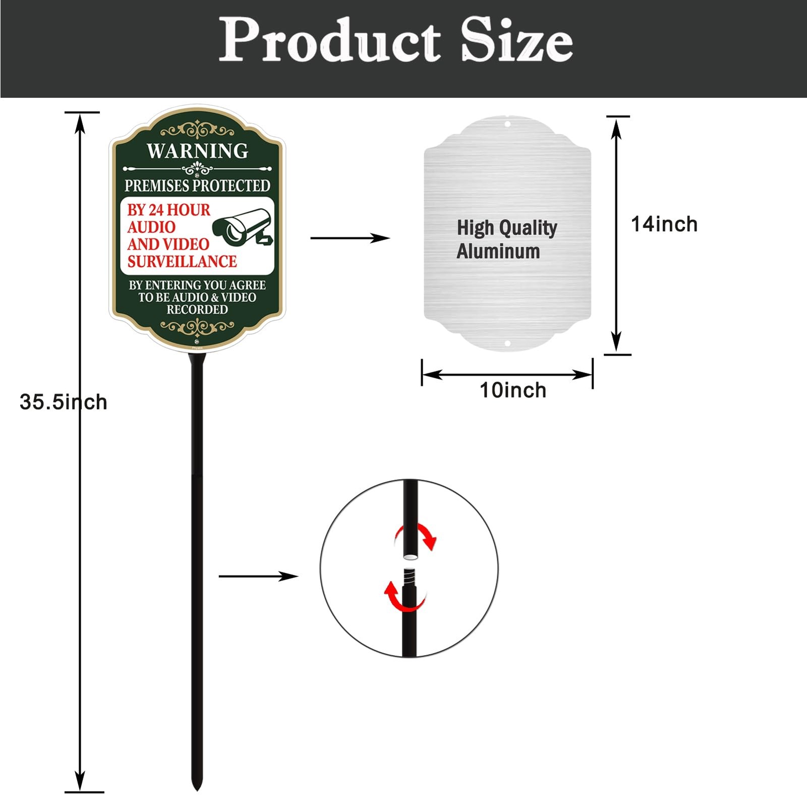 Premises Protected by 24 Hour Audio and Video Surveillance Sign with Stake, A…
