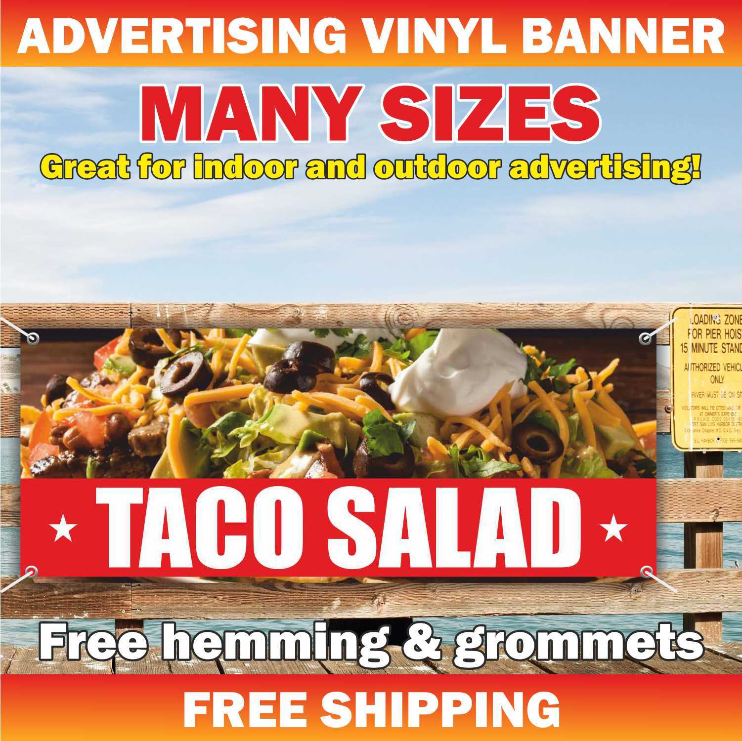 TACO SALAD Advertising Banner Vinyl Mesh Sign mexican food burrito tacos nachos