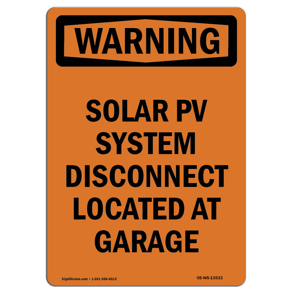 Solar PV System Disconnect Located ANSI Warning Sign Metal Plastic Decal