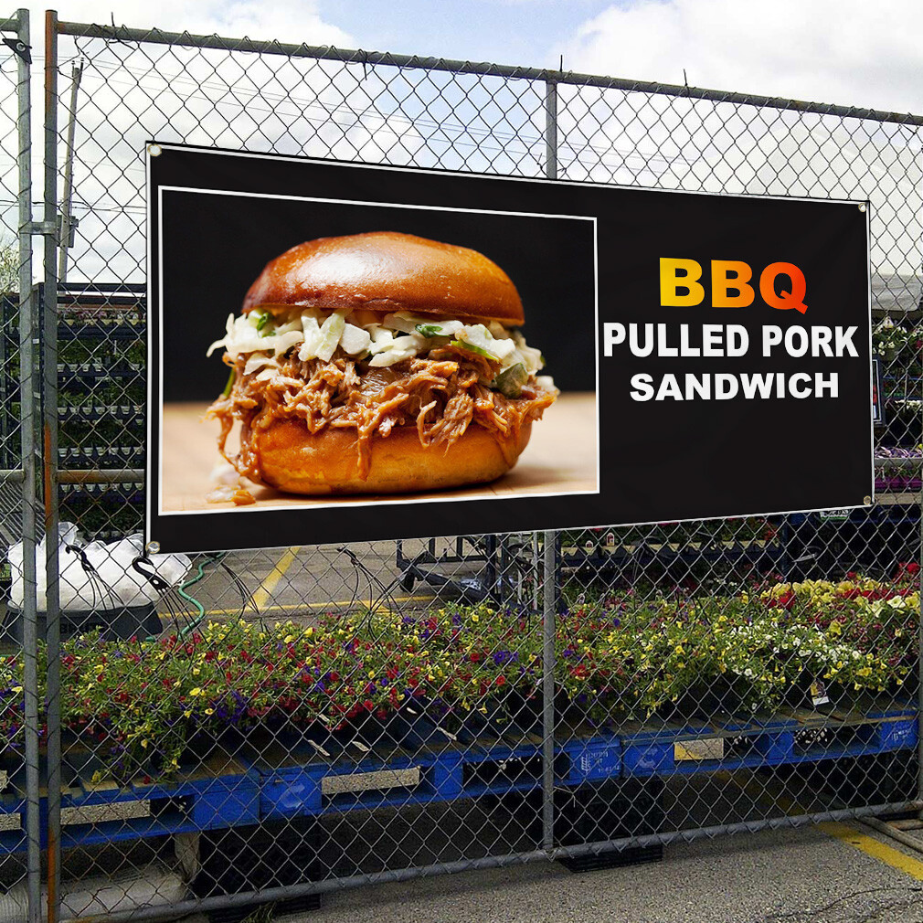 Vinyl Banner Multiple Sizes Bbq Pulled Pork Sandwich Food and Drink Bbq Outdoor