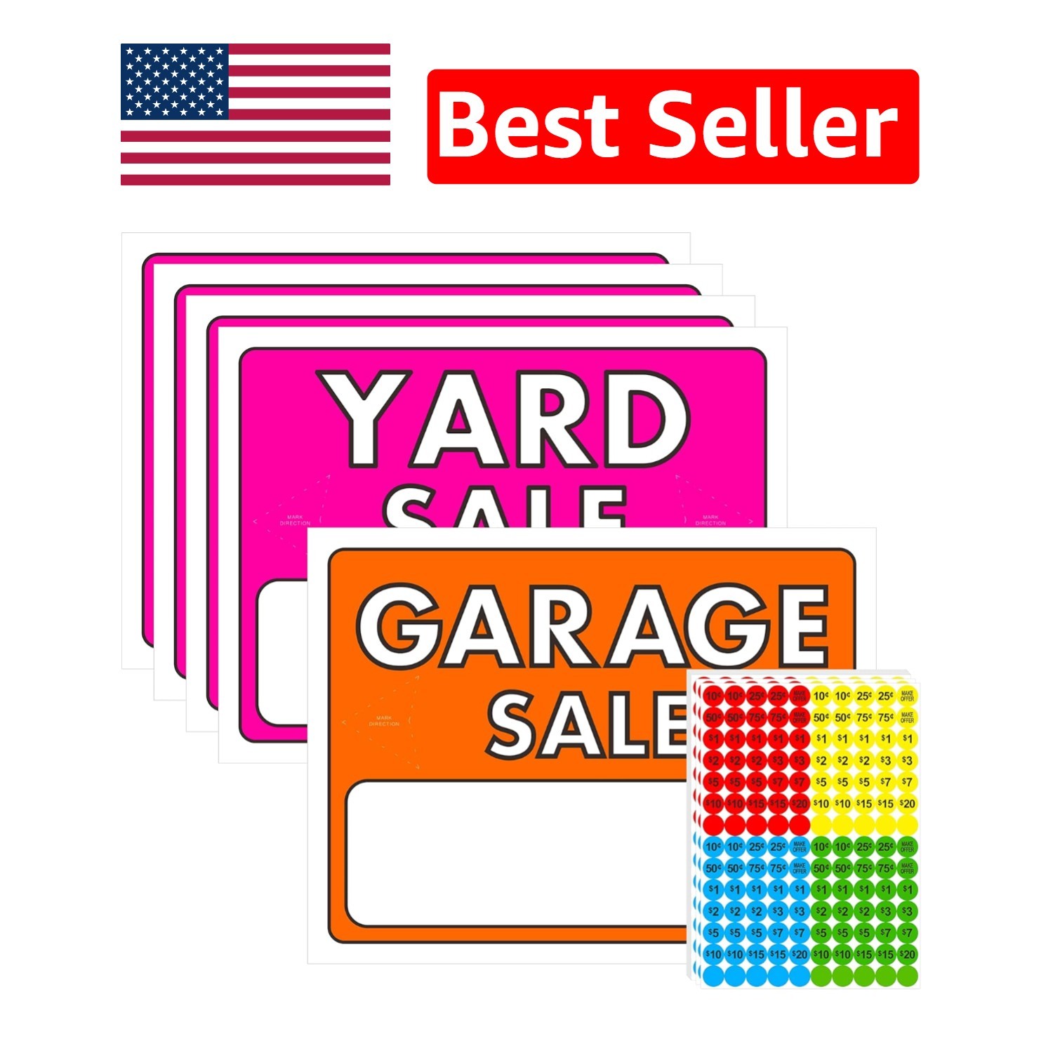 Vibrant Double-Sided Yard Sale Sign Kit with 1400 Easy-to-Read Pricing Stickers