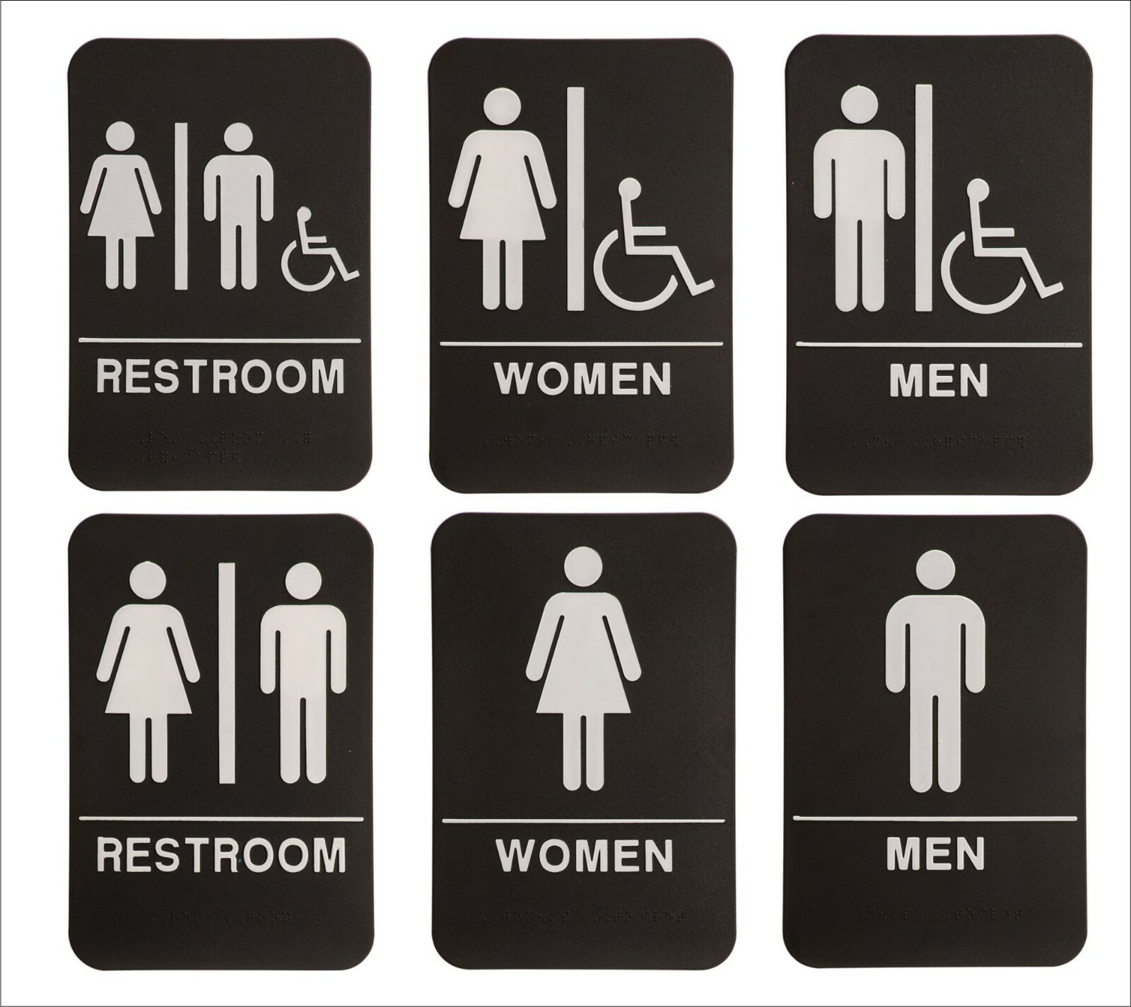 ADA Compliant, Restroom Signs, Black, with Braille text 6″x9″