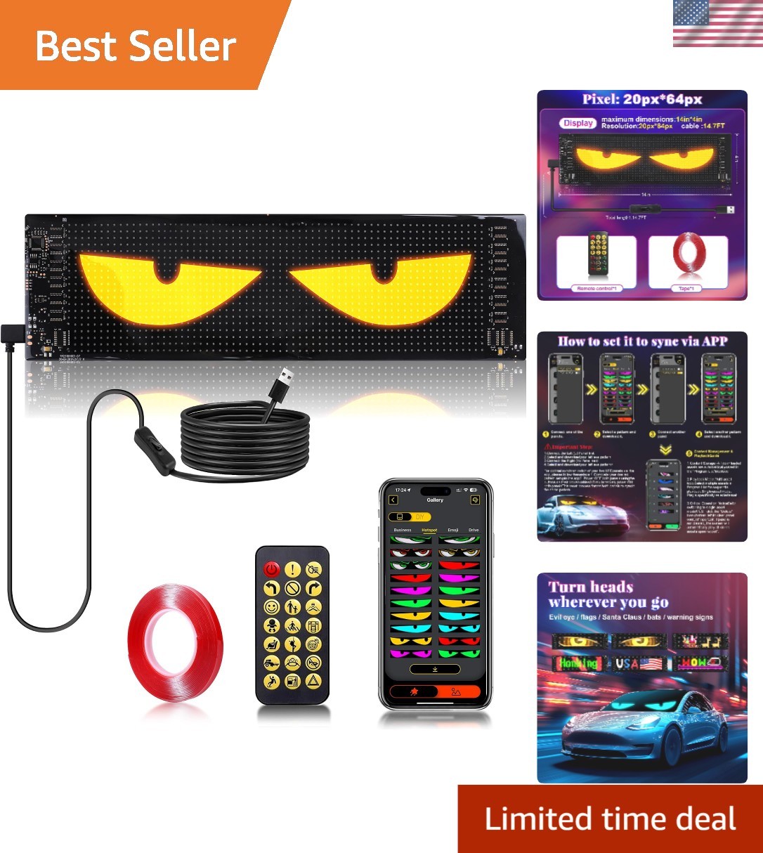 Versatile LED Display for Creative Car Messaging – 14″x4.3″ Programmable Sign