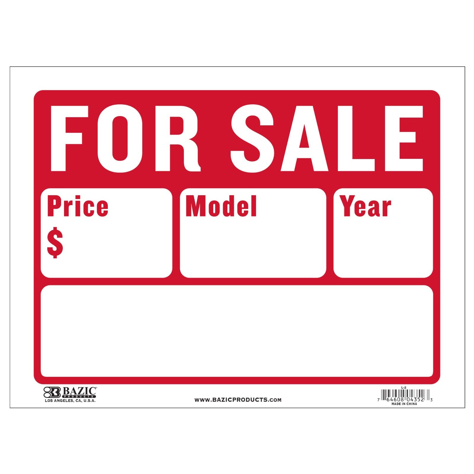 12×16 For Sale Sign – Auto Sales, Cars & Trucks, 2-Line Model Year & Phone, 24-P