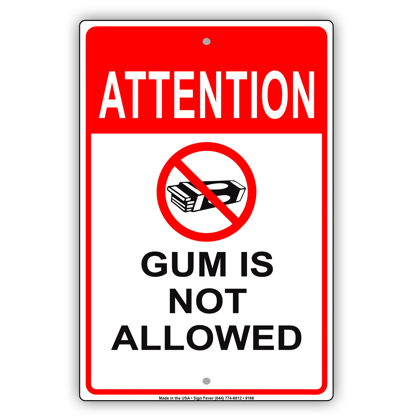 Attention Gum Is Not Allowed Wall Art Decor Novelty Notice Aluminum Metal Sign
