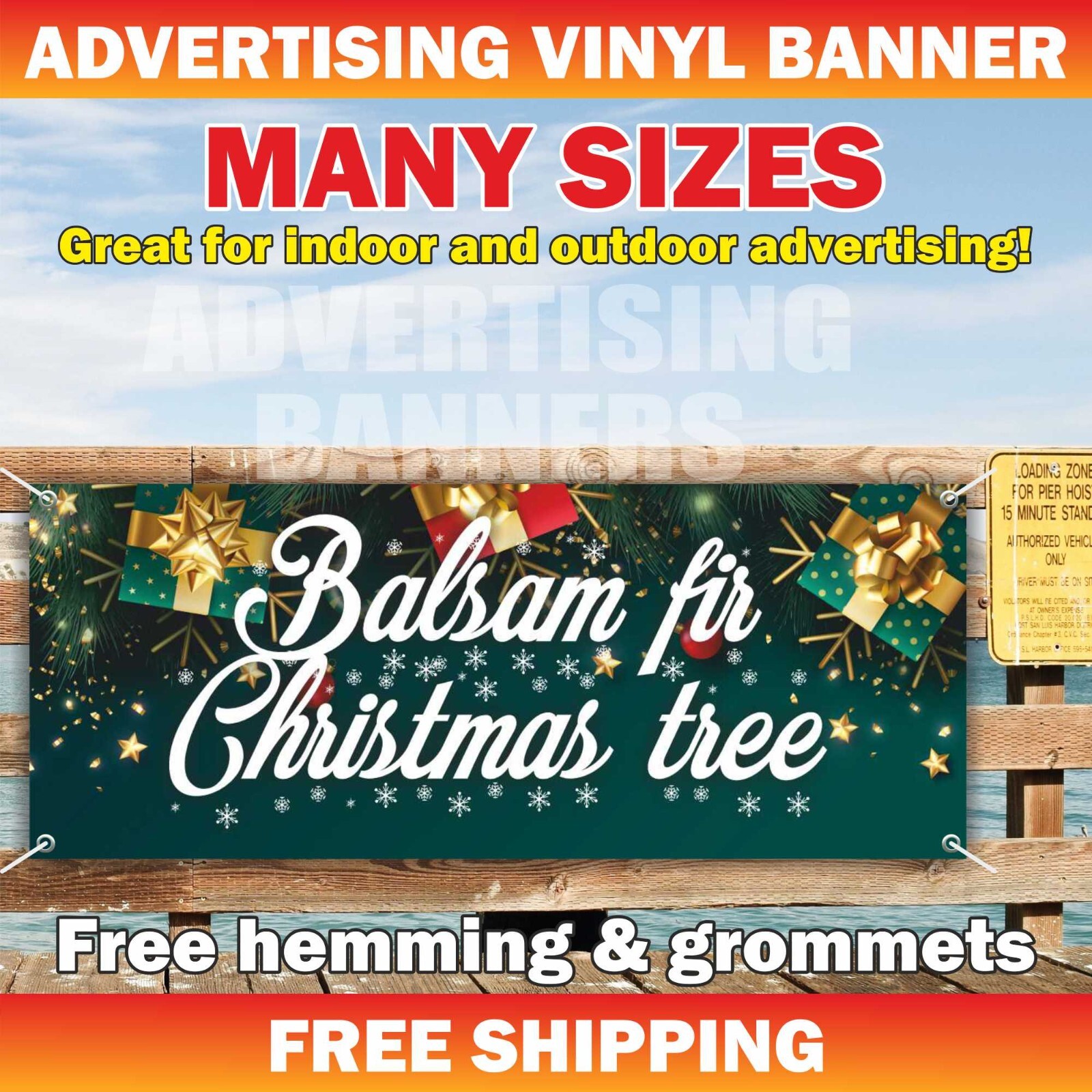 Balsam fir Christmas trees Advertising Banner Vinyl Mesh Sign Christmas Holidays