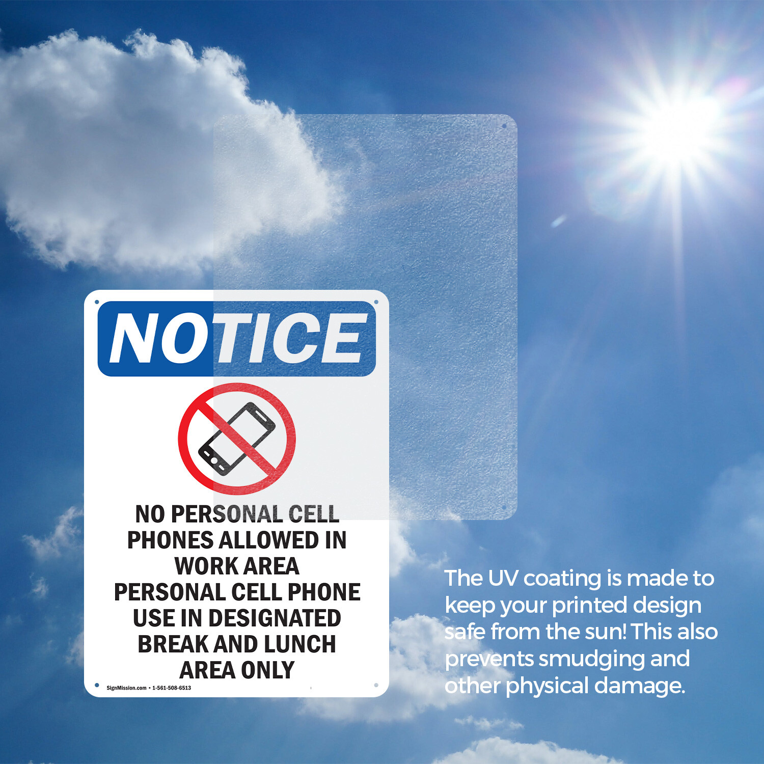 (2 Pack) No Personal Cell Phones OSHA Notice Sign Decal Metal Plastic