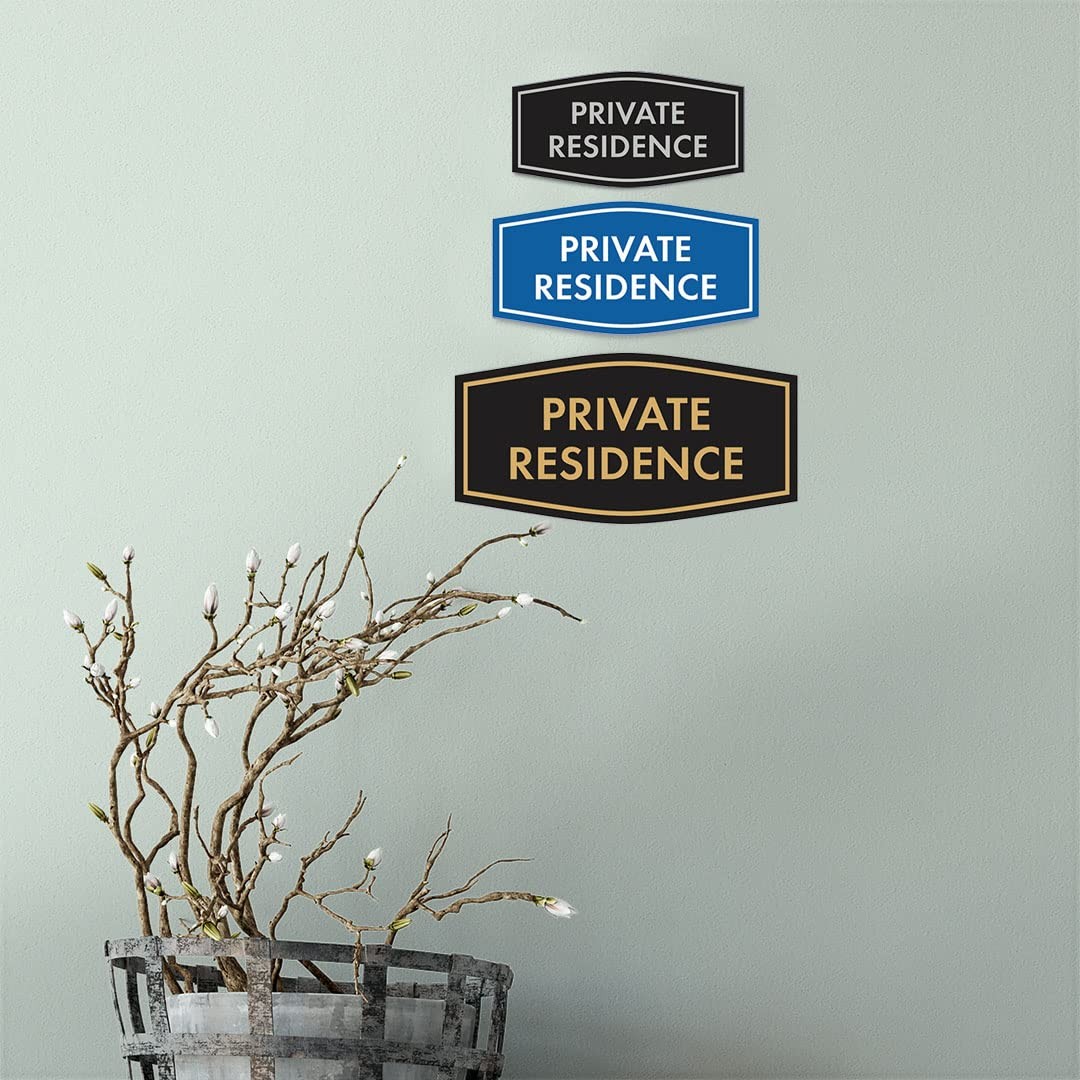 Fancy Private Residence Sign Black/Gold Small Metal Door Wall Mount 1 Pack