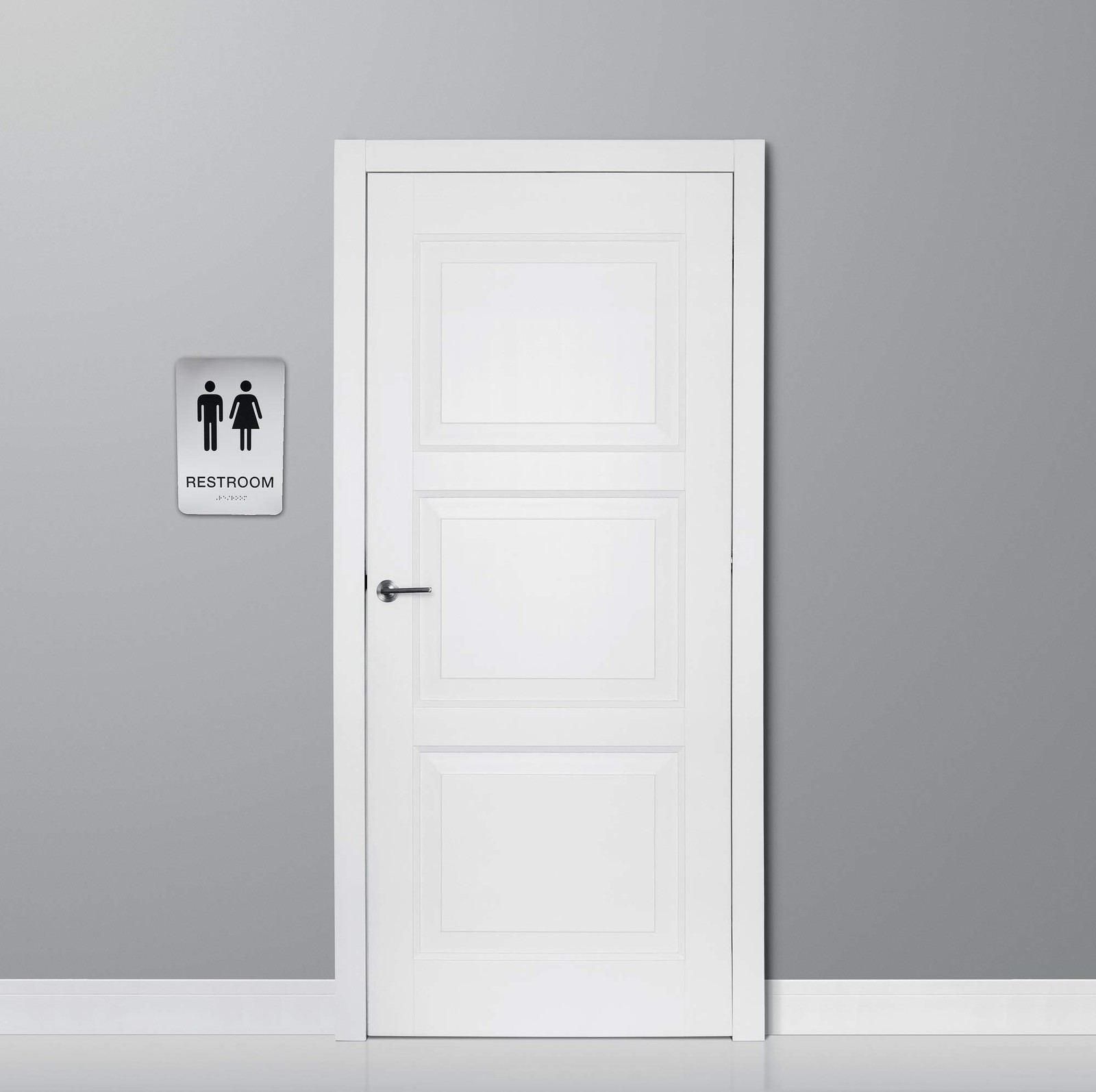 NonAccessible Wheelchair Unisex Gender Neutral ADA Restroom Braille Sign Silver