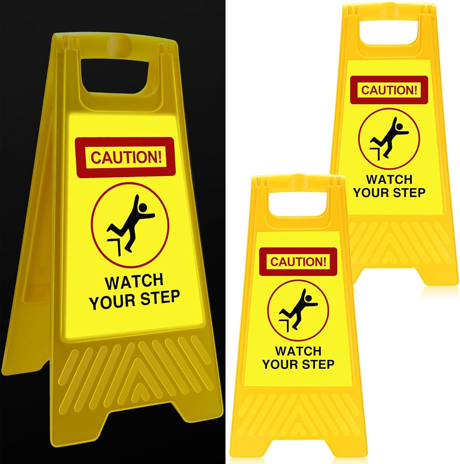 2 Pack Caution Watch Your Step Signs Reflective 24 x 11.8 Inch Double Sided Watc