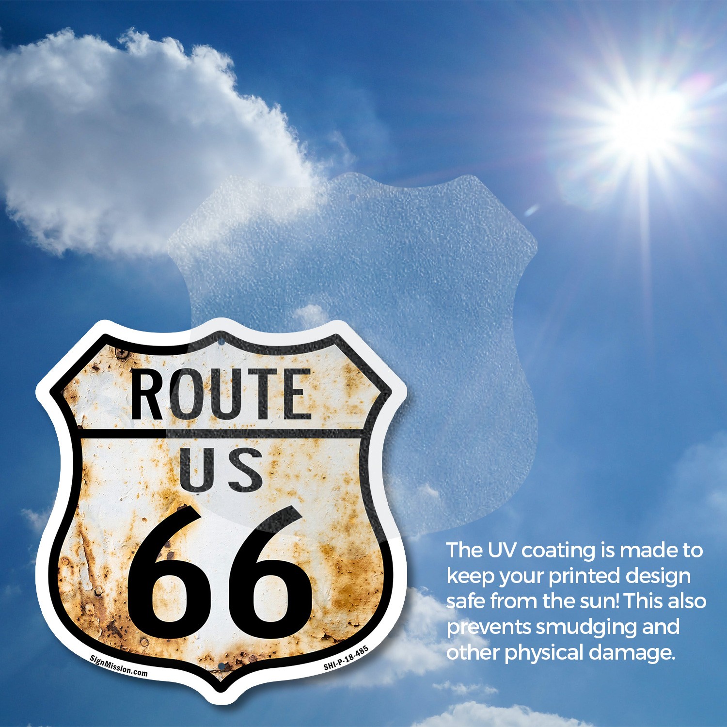 Route Us 66 Rustic Shield Shaped Sign Weather Resistant Crafted in the USA