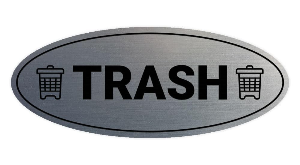 1 PC Oval Trash Sign Rubbish Bin Vectors Brushed Silver Foam Tape Small