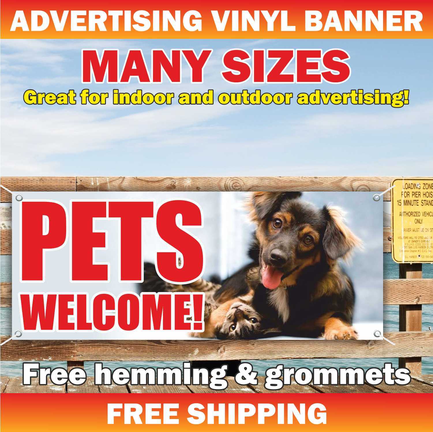 PETS WELCOME Advertising Banner Vinyl Mesh Sign dog vets cut animal cat shop