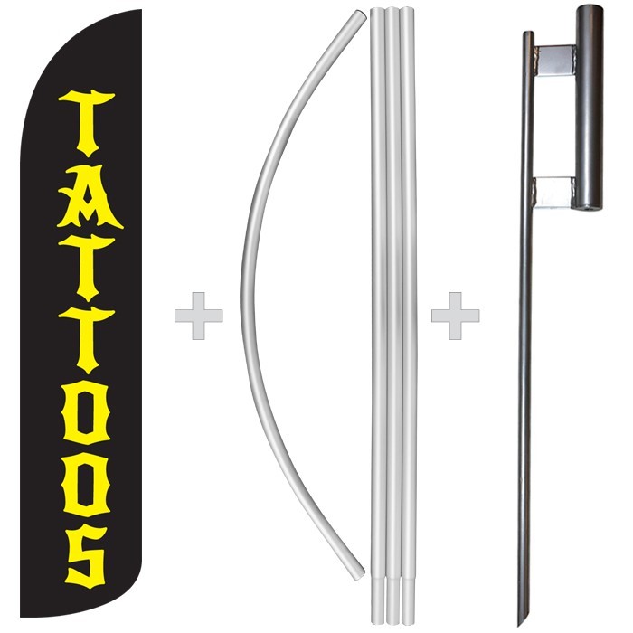 Tattoos 15′ Tall Windless Swooper Feather Banner Flag & Pole Kit