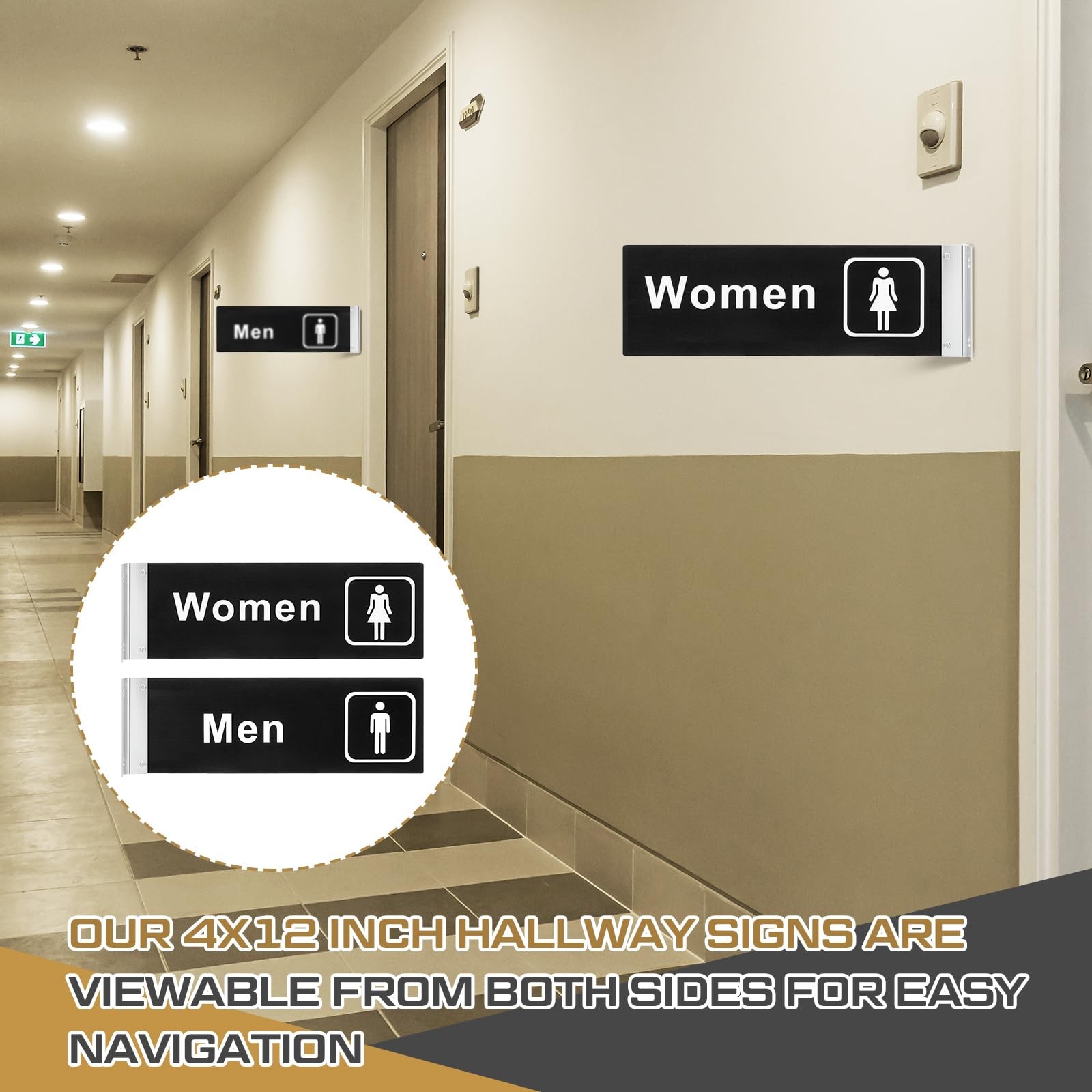 2 Pcs Men’s and Women’s Restroom Signs for Business Hallway Bathroom Door Signs,