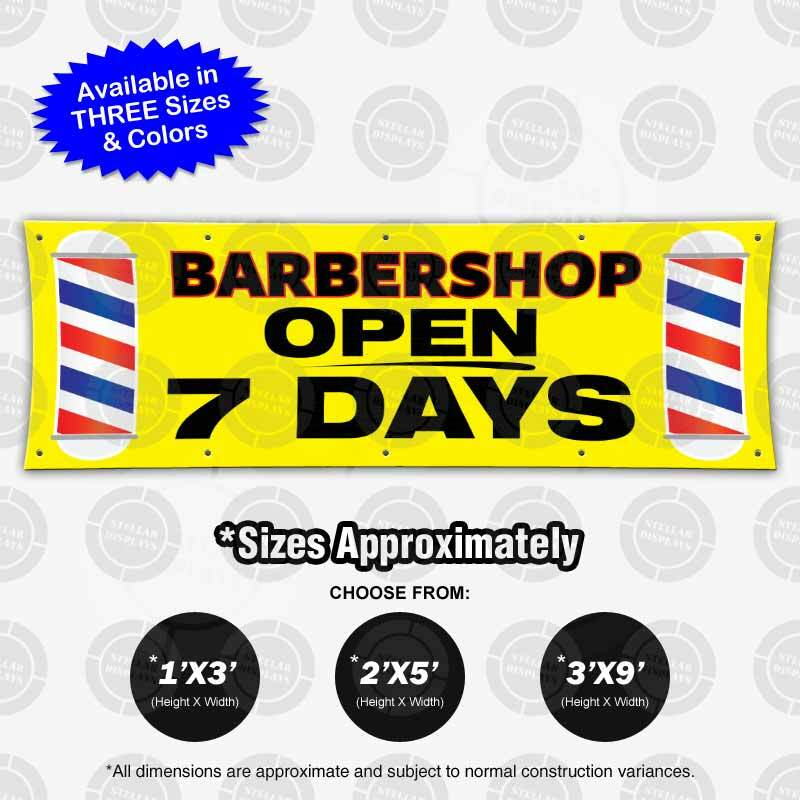 BARBERSHOP Open 7 Days Banner Sign Barber Vinyl Display Beauty Hair Salon Poster