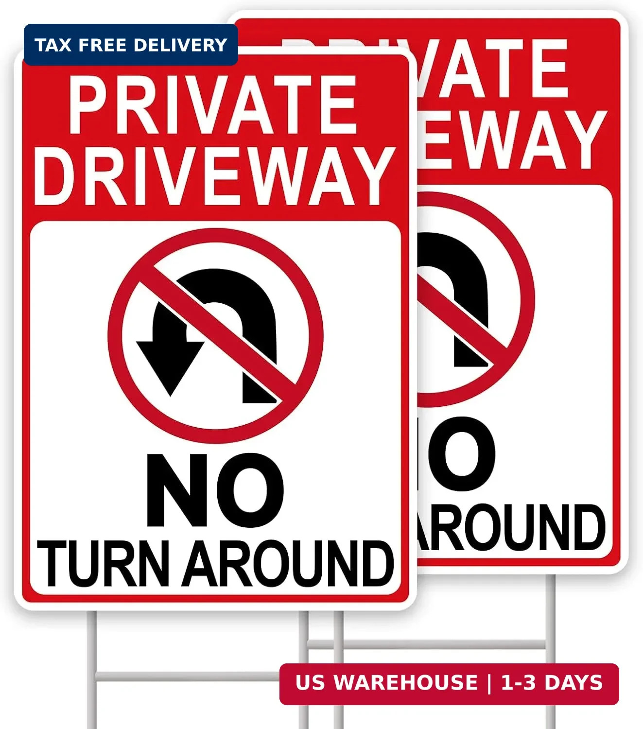 No Turn Around Driveway Sign, 2 Pack Private Driveway Signs 14″x10″ Double-Sided