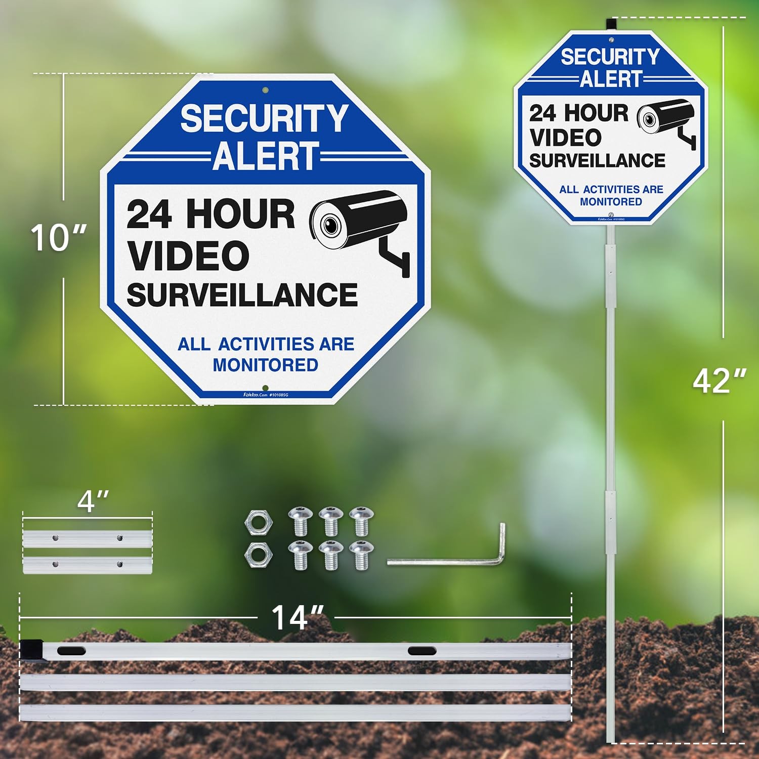 Security Sign Video Surveillance Sign 10×10″ Reflective Aluminum Stake