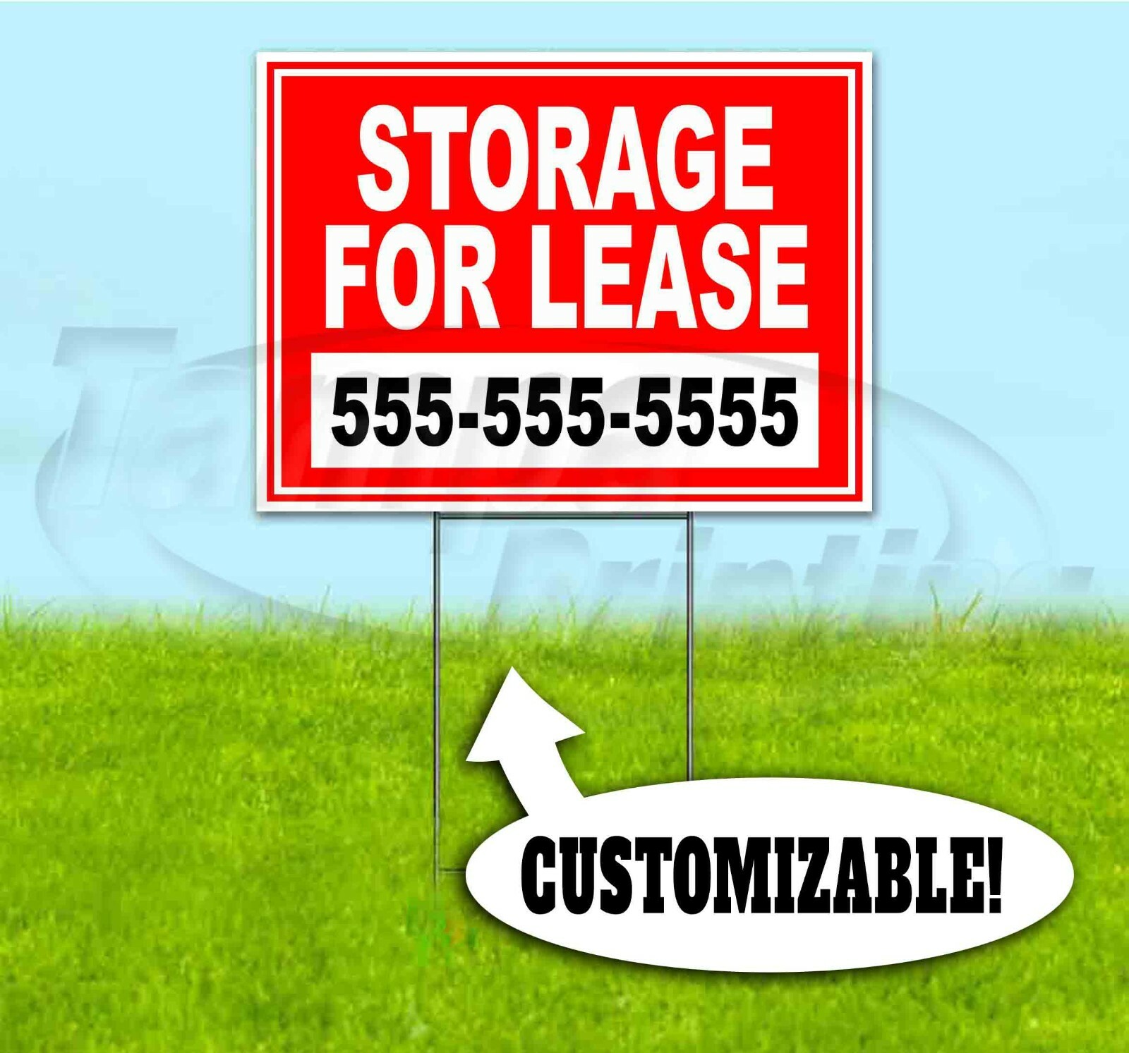 STORAGE FOR LEASE CUSTOM PHONE 18×24 Yard Sign WITH STAKE Corrugated Bandit