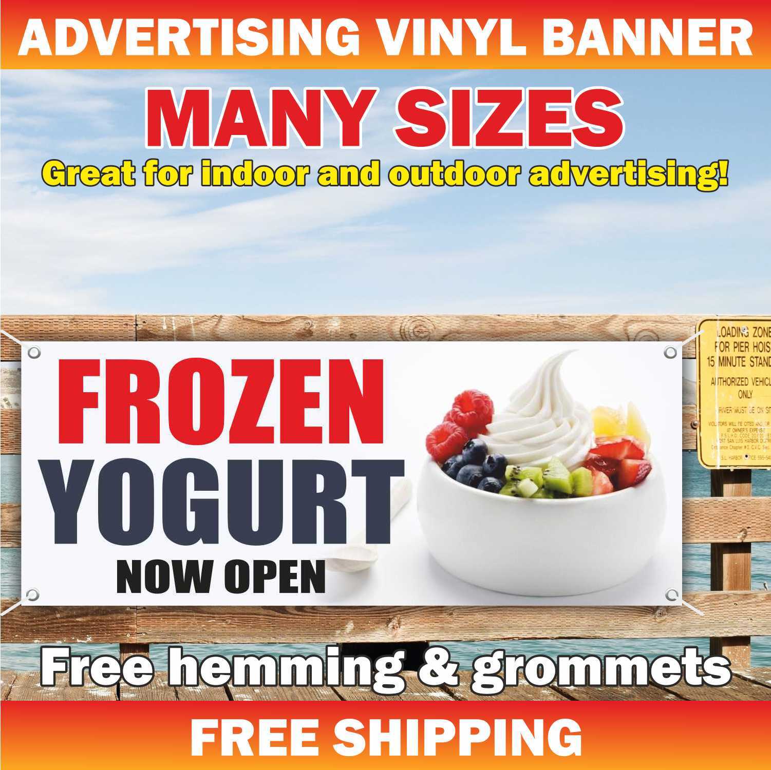 FROZEN YOGURT Advertising Banner Vinyl Mesh Sign Smoothie milkshake Ice Cream
