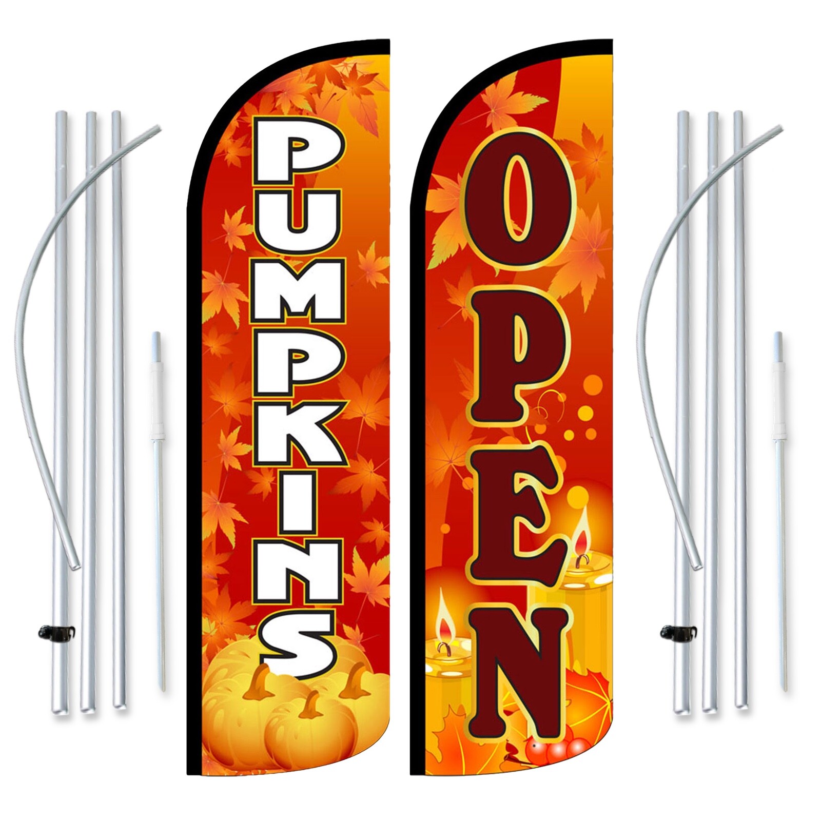 Pumpkins/Open – 2 Pack of Fall Theme Swooper Feather Flag Sets