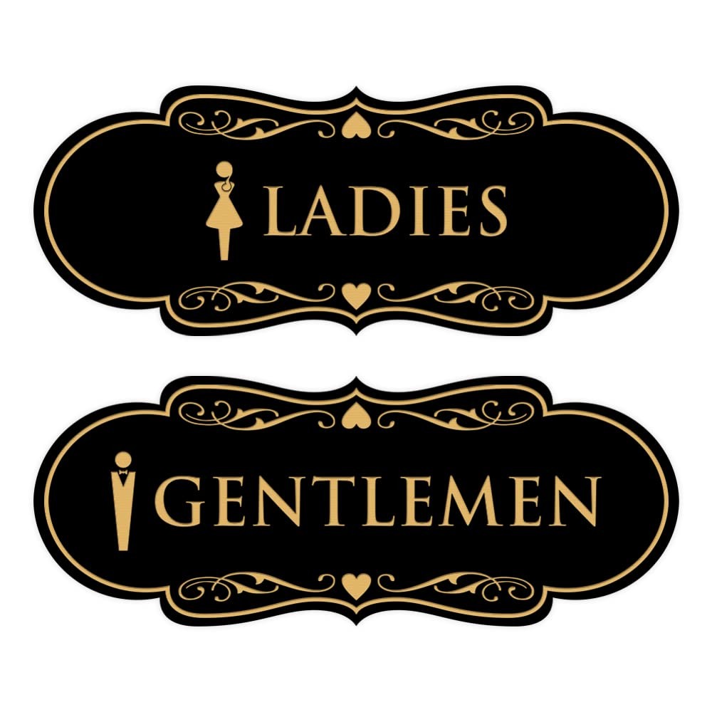 Designer Ladies And Gentlemen Figurines Restroom Signs Black Large 1 Pack Set