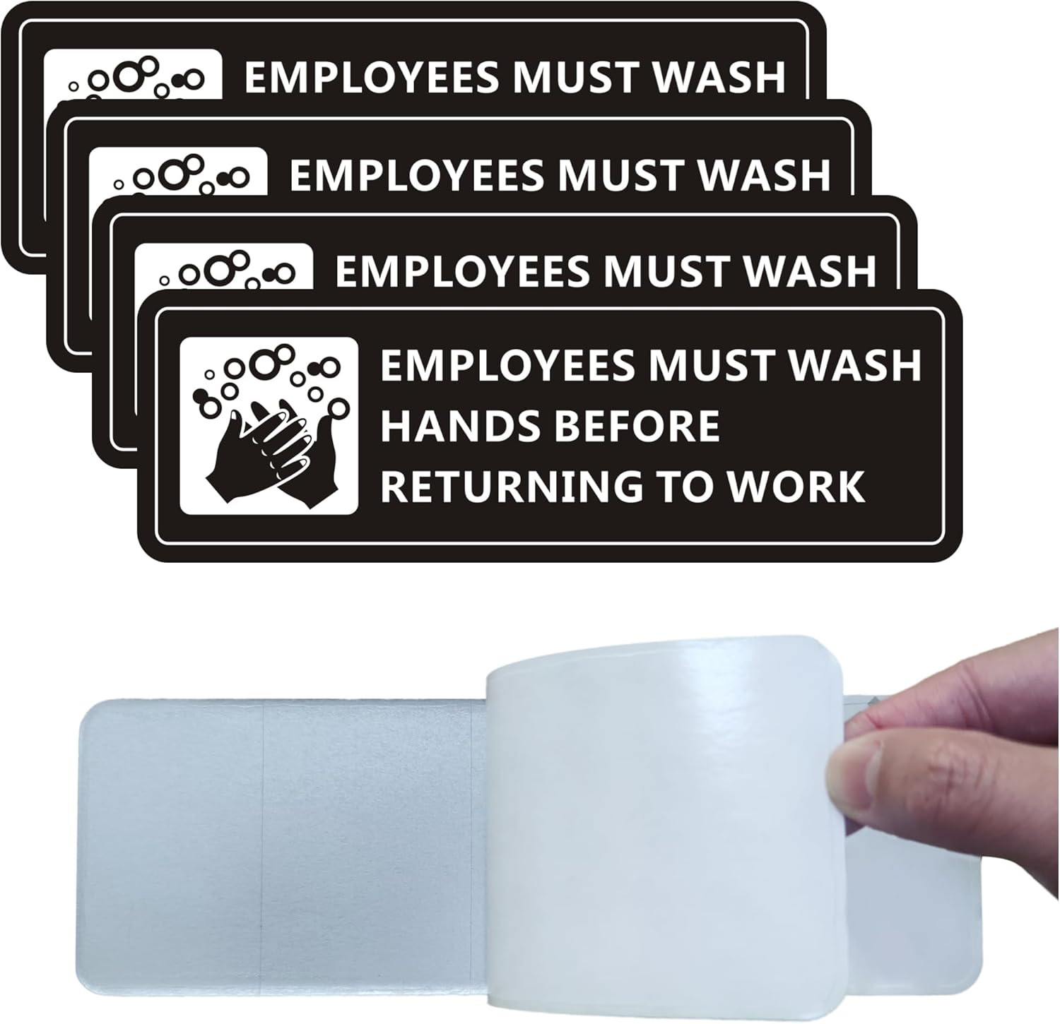 (4 Pack) Employees Must Wash Hands Sign, Self-Adhesive Metal Signage for Bathroo