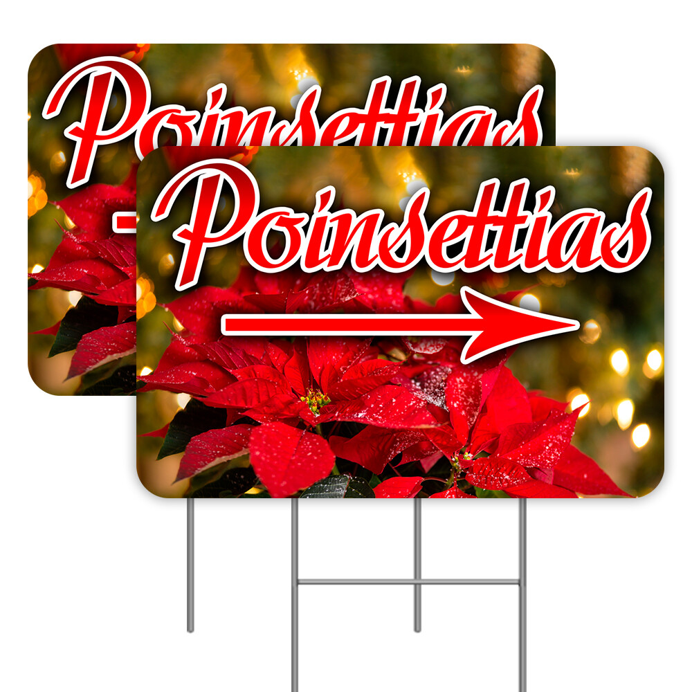 2 Pack Poinsettias Yard Signs 16″ x 24″ – Double-Sided Print, with Metal Stakes