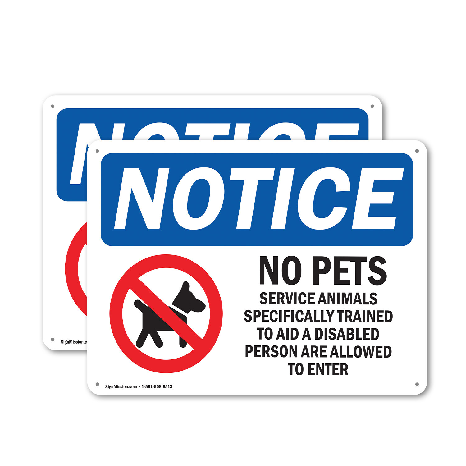 (2 Pack) No Pets Service Animals Allowed OSHA Notice Sign Decal Metal Plastic