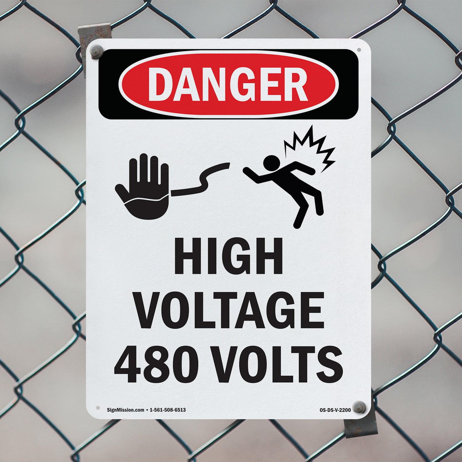 High Voltage 480 Volts OSHA Danger Sign Metal, Plastic, Or Decal – 5 or 10 Pack