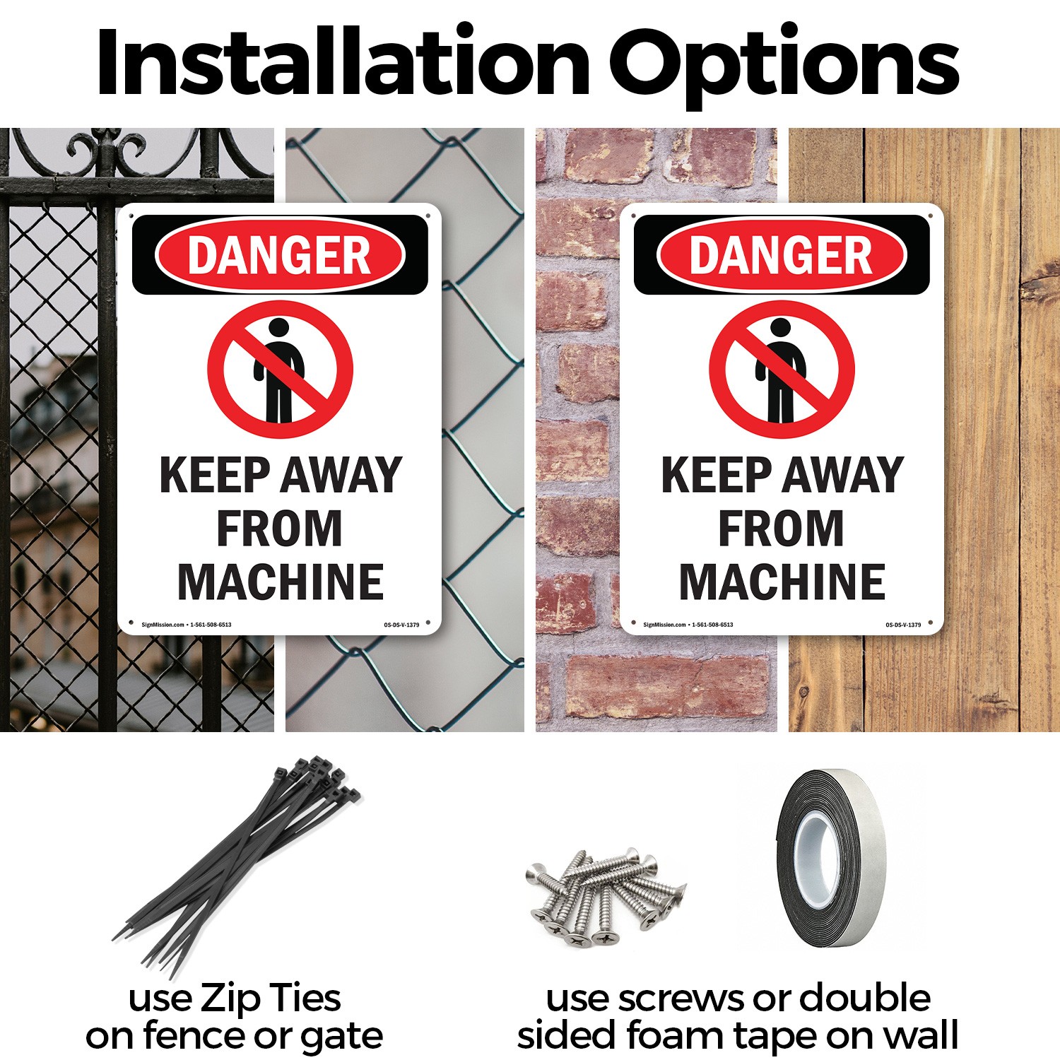 Keep Away From Machine OSHA Danger Sign Metal, Plastic, Or Decal – 5 or 10 Pack