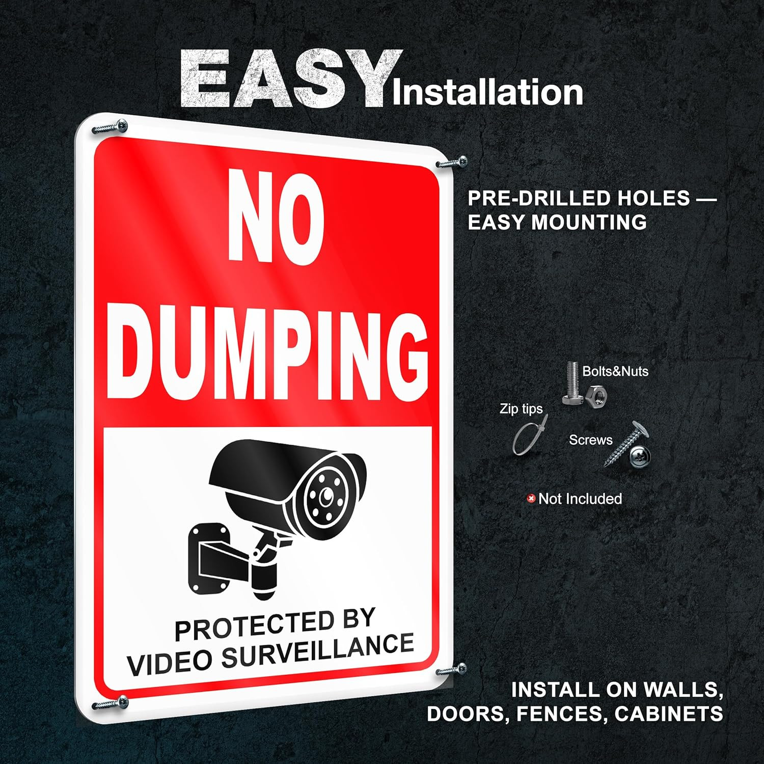 No Dumping Signs, 7×10 Reflective Aluminum, No Littering, 2 Pack | Video Surveil